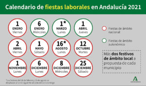 Aprobado el calendario de fiestas laborales en Andalucía para 2021