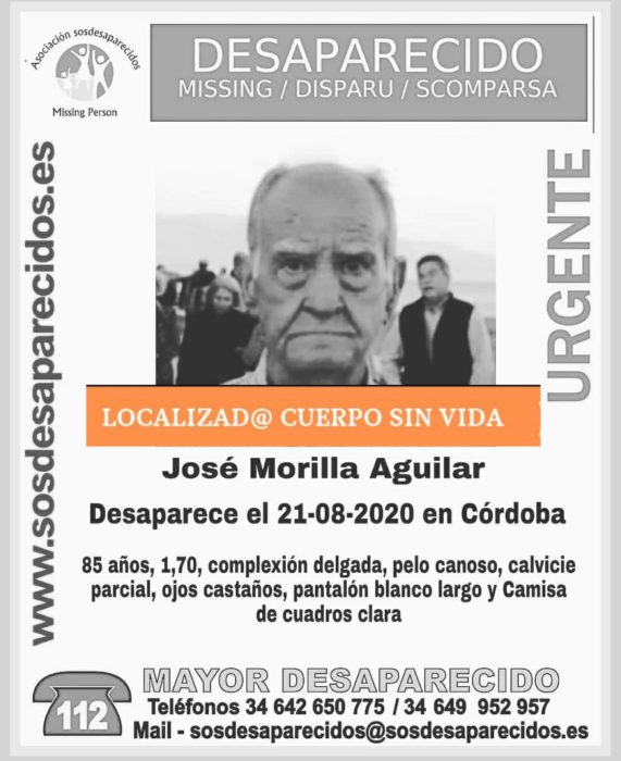 Hallan el cuerpo sin vida de José Morilla, el anciano desaparecido en Córdoba