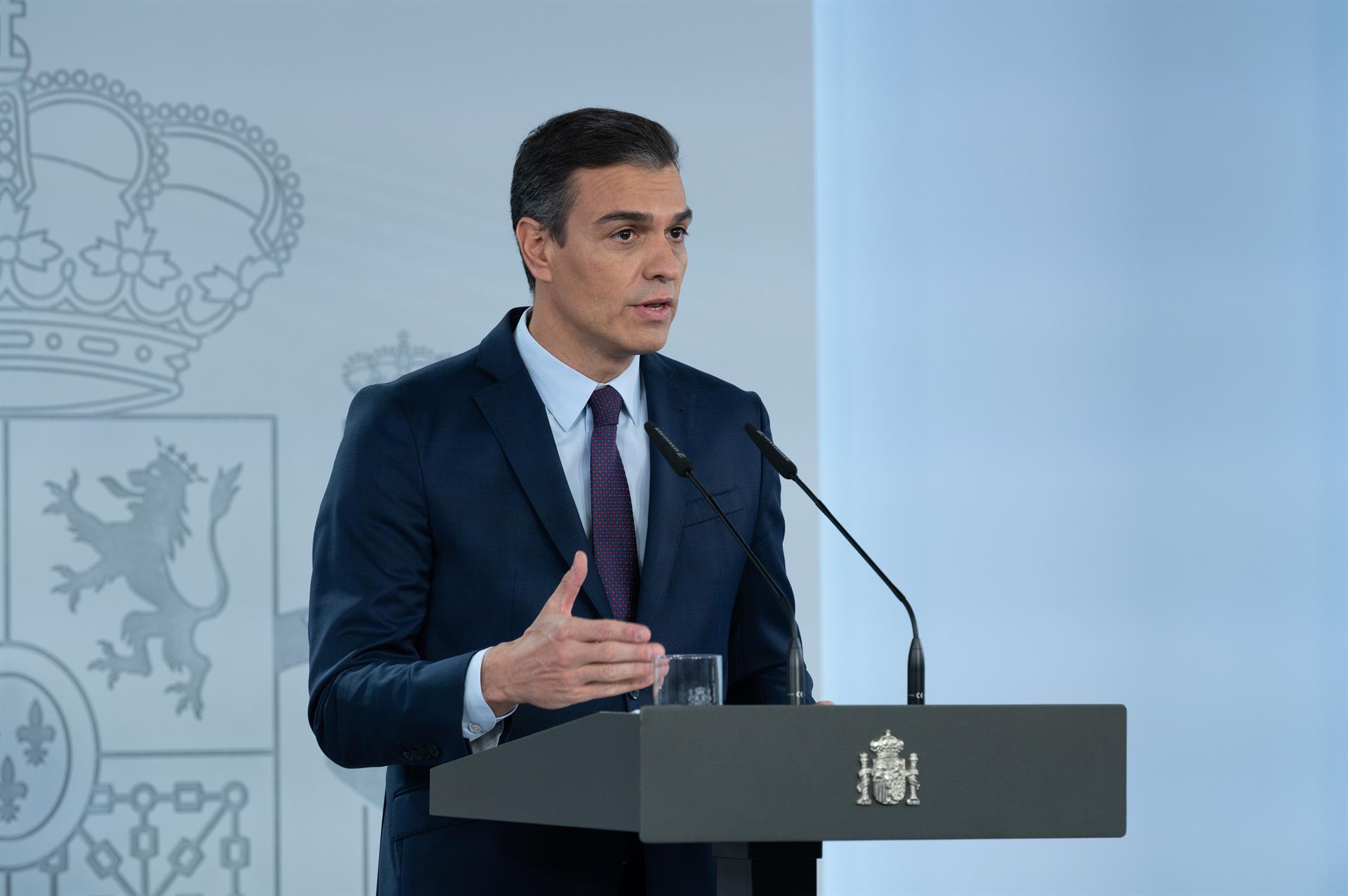 El presidente del Gobierno, Pedro Sánchez, durante una declaración institucional para valorar los acuerdos alcanzados en el seno del Consejo Interterritorial de Salud y la evolución de la pandemia en España, en Madrid, a 23 de octubre de 2020. / Foto: Moncloa. / Europa Press.