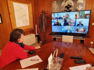 La subdelegada del Gobierno central en Córdoba, Rafaela Valenzuela, durante la reunión telemática con autoridades provinciales y de las Fuerzas y Cuerpos de Seguridad. / Foto: Subdelegación del Gobierno. / Europa Press.