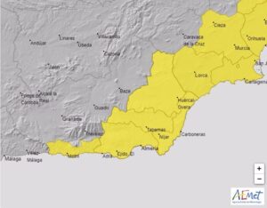 Aviso amarillo por lluvias y tormentas a la costa de Almería y Granada