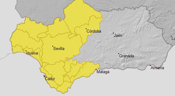 Aviso amarillo por lluvias y tormentas en gran parte de Andalucía