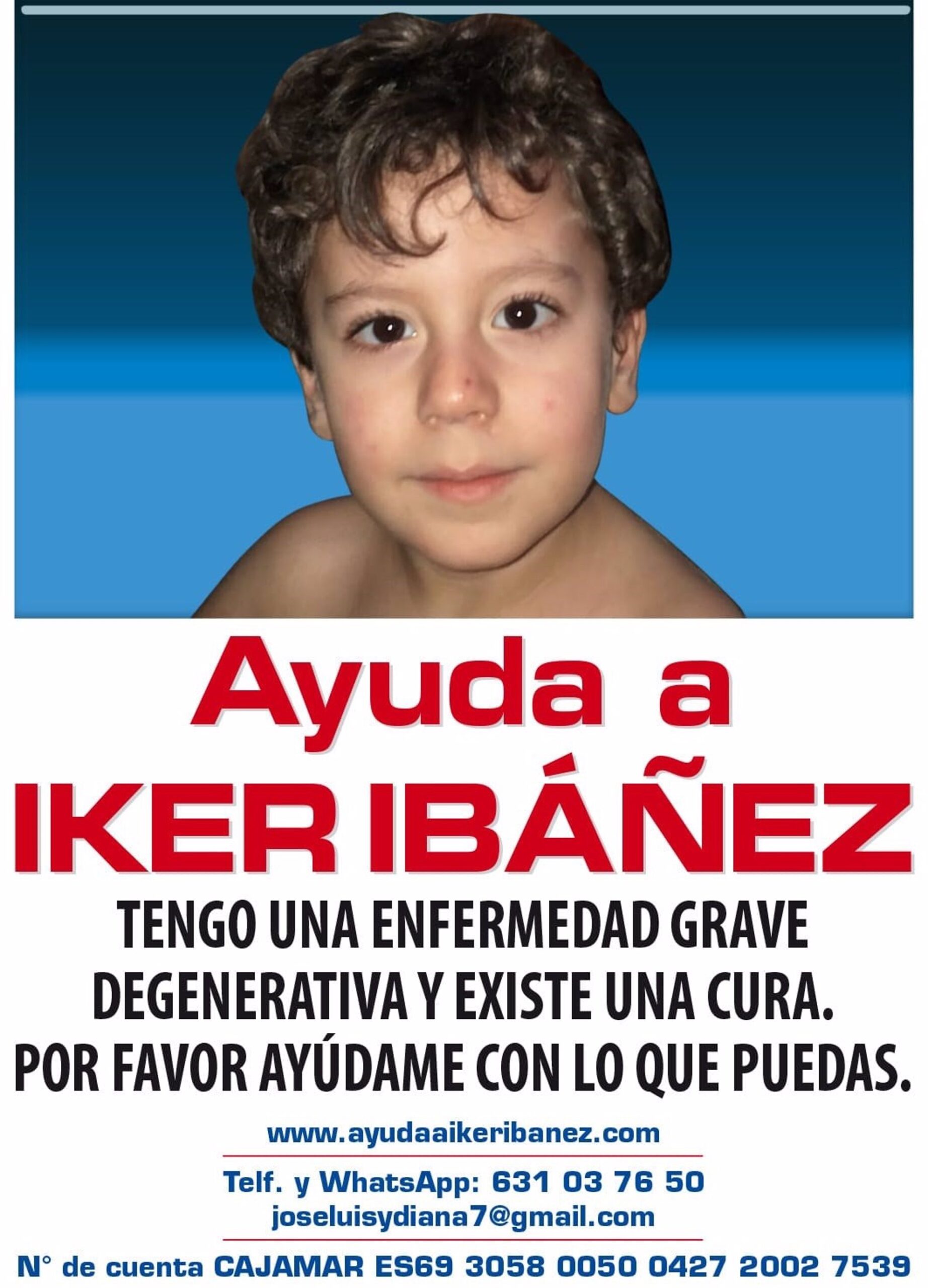 Cartel creado por la familia del pequeño Iker para recaudar fondos. / Foto: Familia de Iker Ibáñez. / Europa Press.