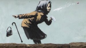 'Aachoo!!', la nueva obra de Banksy sobre la pandemia situada en Bristol (Reino Unido).