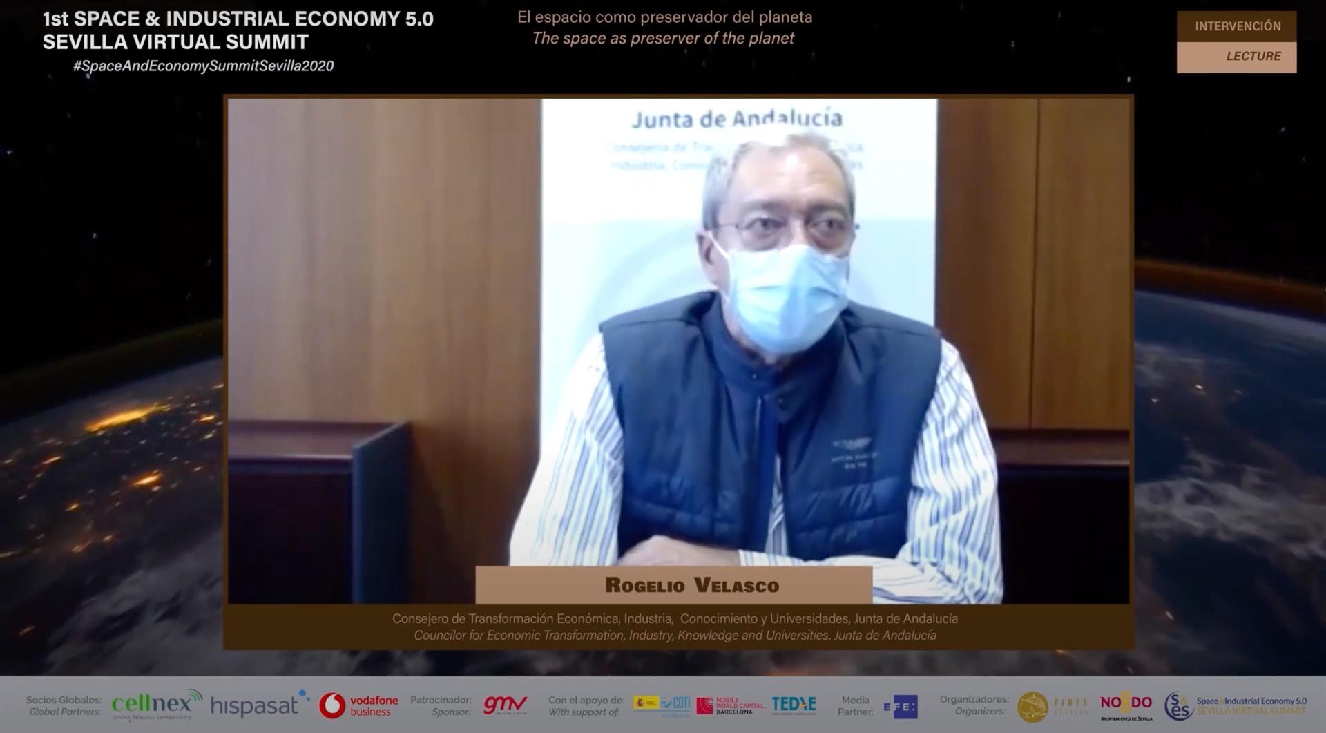 El consejero de Transformación Económica, Rogelio Velasco, este jueves en el evento 'Space&Industrial Economy 5.0 Sevilla Virtual Summit'. / Foto: Junta de Andalucía. / Europa Press.