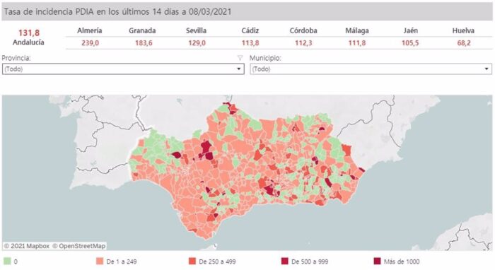 Conoce los municipios andaluces que superan la tasa 500