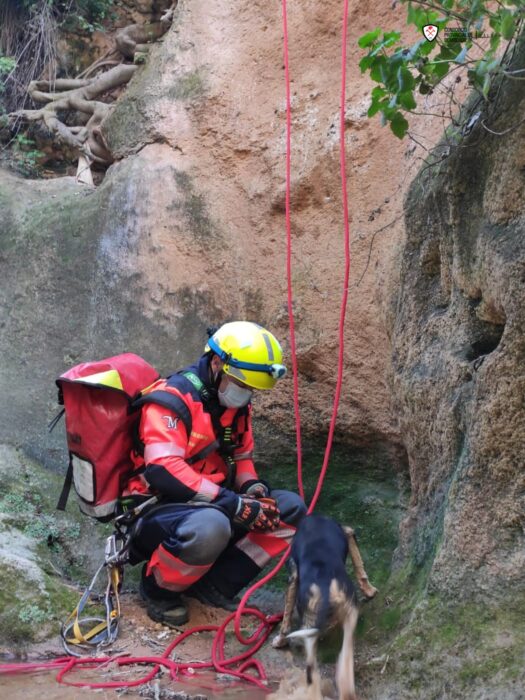 Rescatan a un perro en una cascada en Villanueva de Algaidas