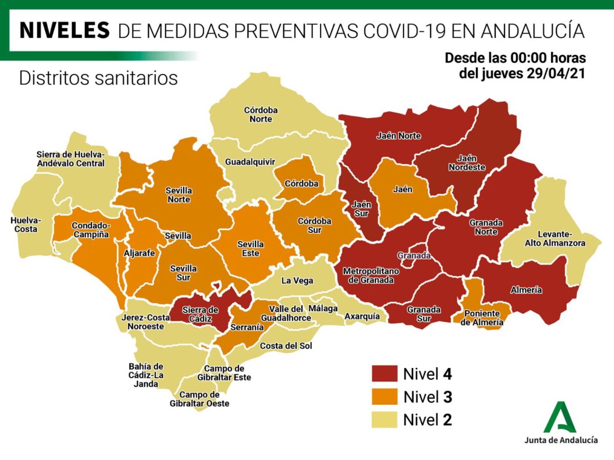 Conoce los nuevos niveles de alerta de los distritos sanitarios andaluces