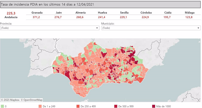 Éstos son los 92 municipios andaluces que superan la tasa 500 a 72 h de actualizar restricciones