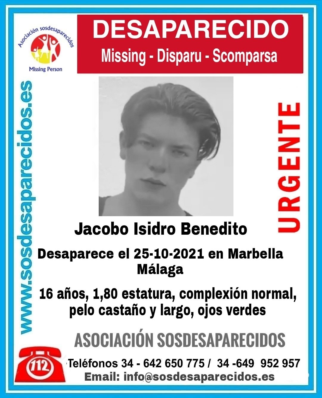 Piden colaboración para localizar a un joven de 16 años en Marbella