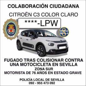 Solicitan colaboración para localizar al conductor huido tras herir a un motorista